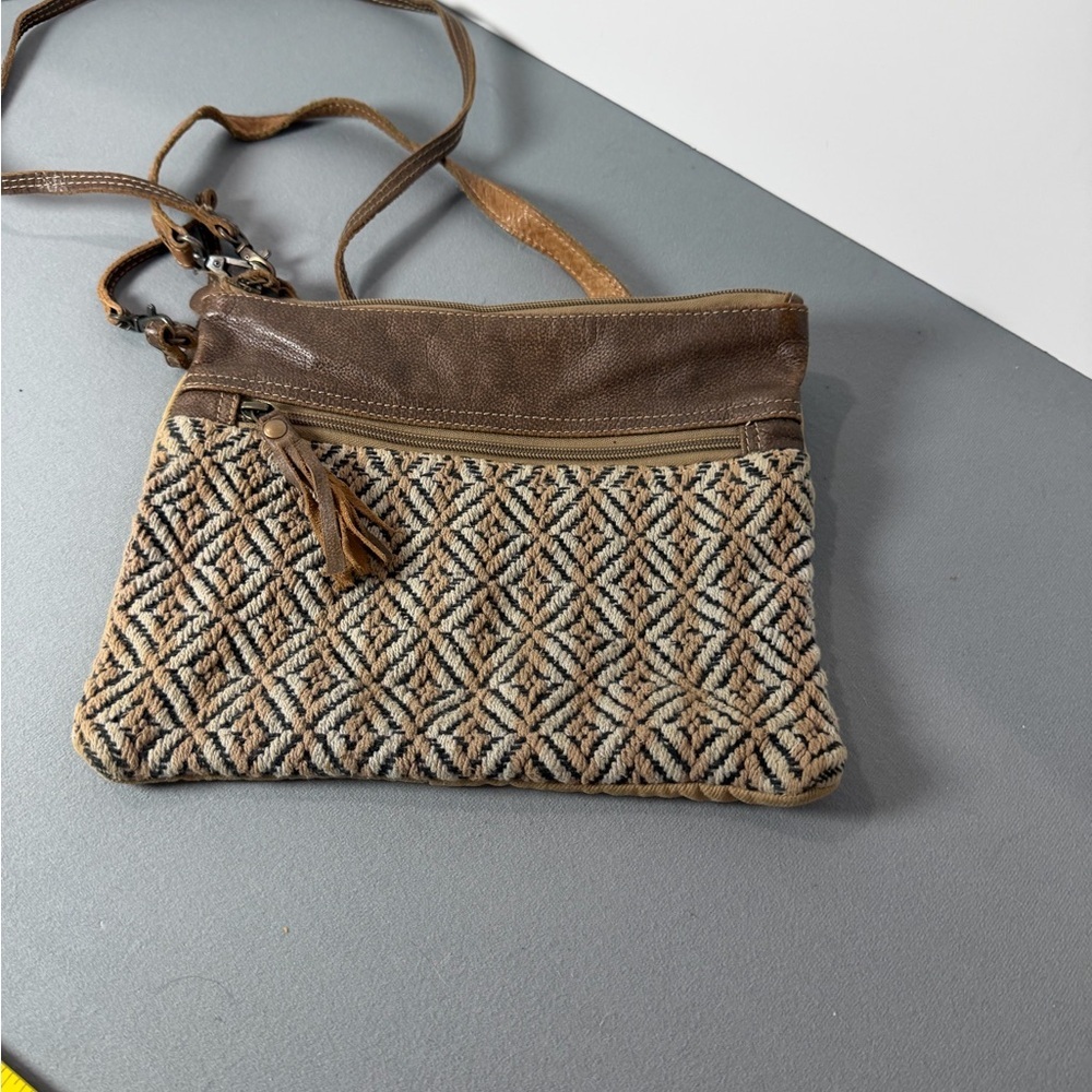 Myra Bag Brown and Cream Woven Crossbody